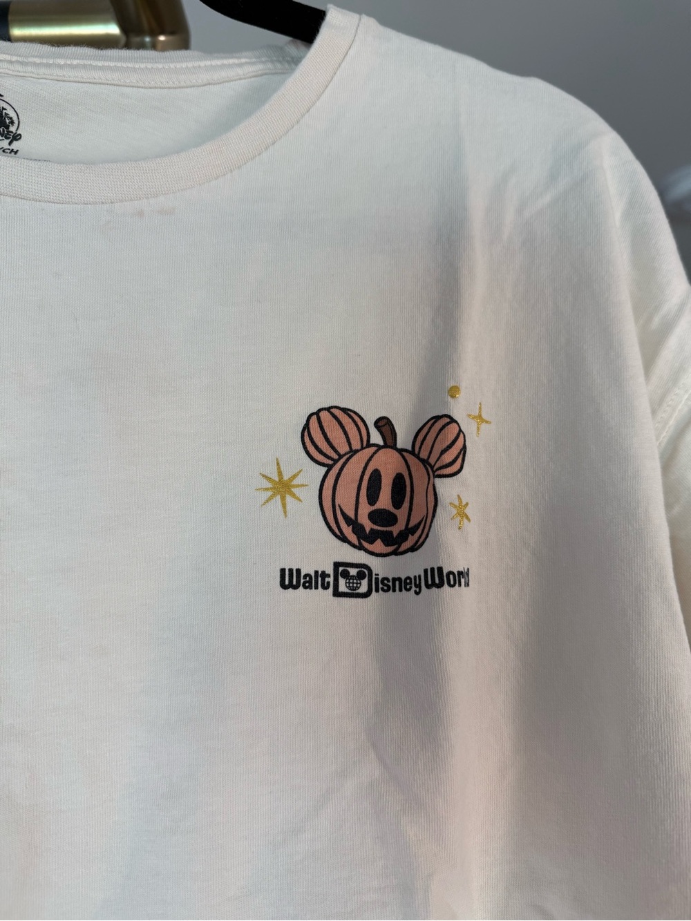 Disney White Short Sleeve Tee with Pumpkin Mickey Graphic